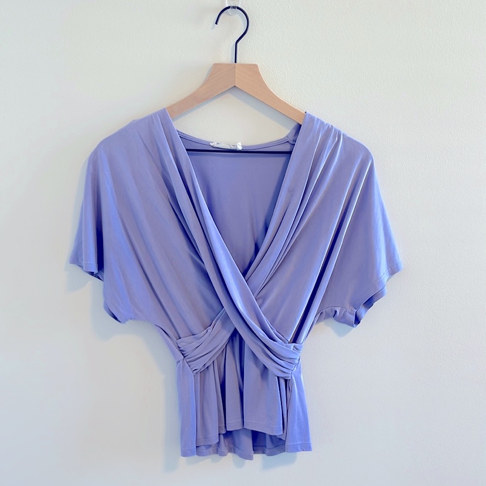 LUSH periwinkle wrapped cropped shirt